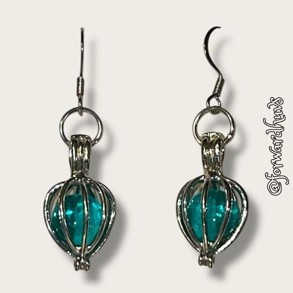 Bundle Sale 3 for $15 | Silver Cage with Blue Plastic Dangle Earrings - Picture 1 of 8